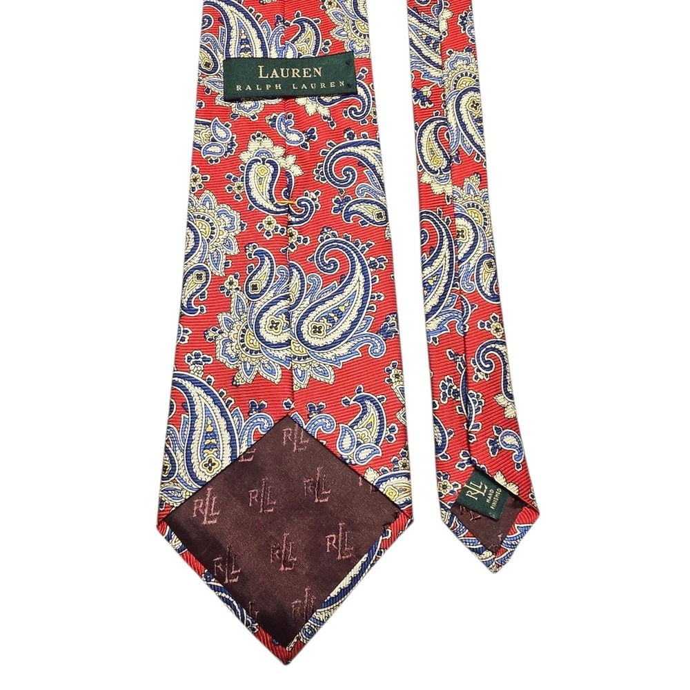 Lauren Ralph Lauren Multicolor Paisley 100% Silk Necktie Made in USA Tie Vintage - Picture 4 of 8